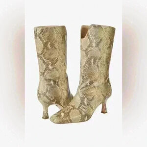 Faux Leather Sam Edelman Lolita Heeled Snake Skin Ankle Midcalf Boot, Almond Toe